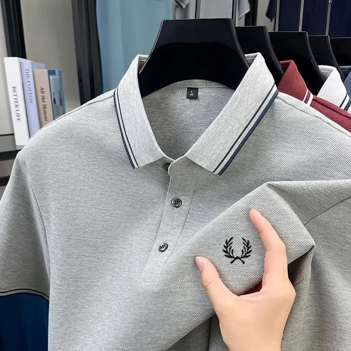 Polo à manches courtes pour hommes, 100% coton pur, brodé, décontracté, à la mode, respirant, confor