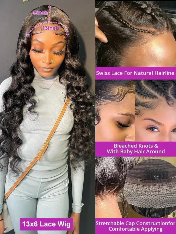 Perruque Lace Front Wig sans colle brésilienne naturelle-At, cheveux ondulés, 13x6, HD, deep water,