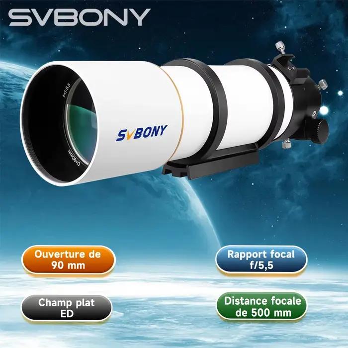 Télescope réfracteur Svbony SV48P 90/102 mm pour astrophotographie exploration stellaire observation nocturne galaxies nébuleuses planètes