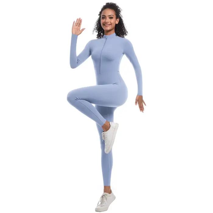 Combinaison sport femme sans coutures - Tenue fitness manches longues pour yoga et entraînement