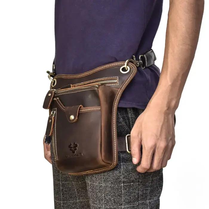 HUMERPAUL Sac de jambe de cuisse en cuir véritable poches multifonctions sac à bandoulière sac de ha