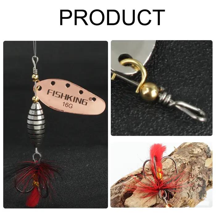 FISH KING Spinner appât 6g 12g 16g rotatif Spinners cuillère leurre brochet métal avec plume triple