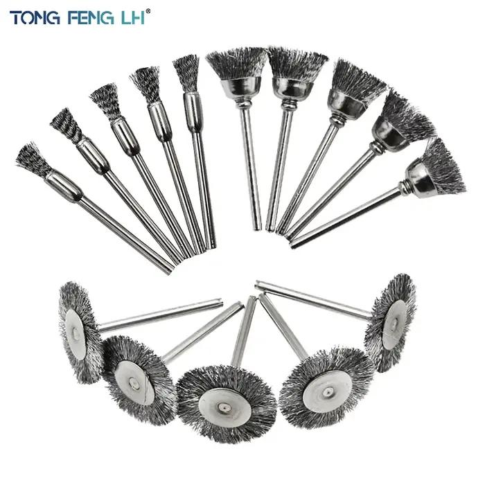 Jeu de brosses à roue métallique, perceuse, polissage, outils Dremel, tige de 3mm pour meuleuse élec