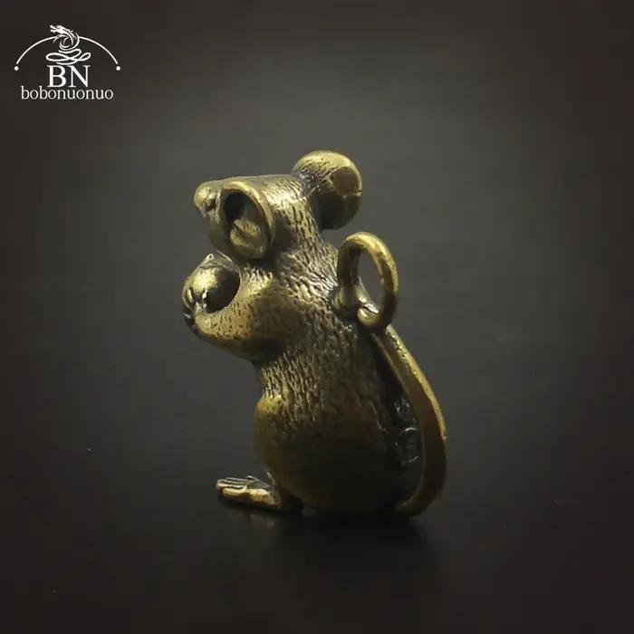 Mini souris en cuivre pur, offrande de pêche, figurine d'Auckland, rat mignon créatif, animal porte-