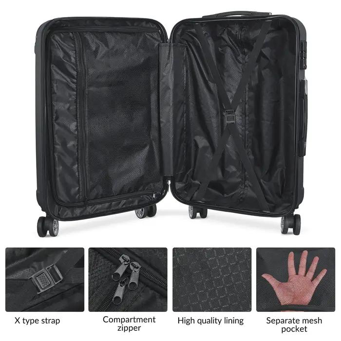 Superaly Ensemble de bagages noir 3 pièces, avec serrure à code, ensemble de valises en ABS, avec ro