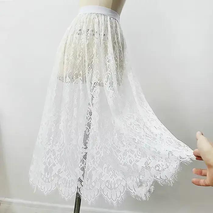 2 longueur élégante jupe noire dentelle blanche transparente longue jupe en Tulle dames élastique ta