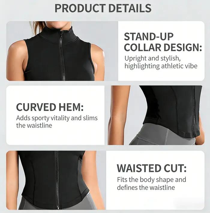 Gilet d'entraînement zippé, haut sans manches à séchage rapide pour la gym, la course et le yoga, vê
