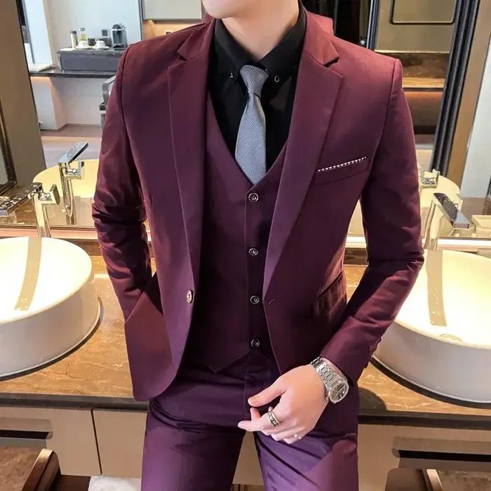 Costume pour homme (Blazer + Gilet + Pantalon) - Mode, affaires, gentleman, tenue professionnelle fo
