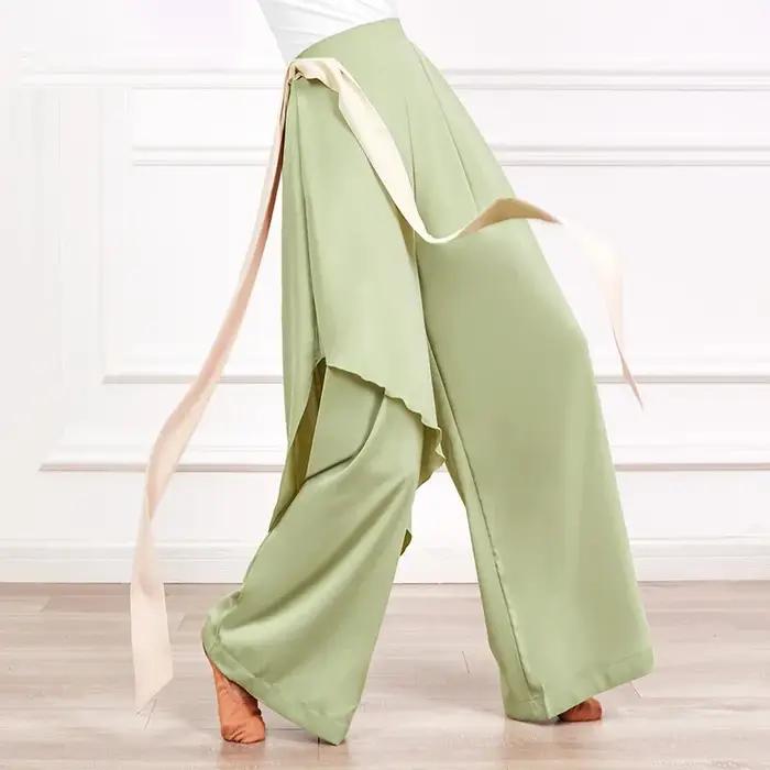 Pantalon à jambes larges en mousseline de soie, pantalon d'été fin taille haute, pantalon de danse Y