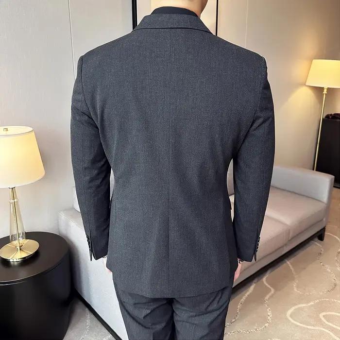 M-6XL Blazer GlaPants Marque haut de gamme Gris Noir Hommes d'affaires décontractés Double boutonnag