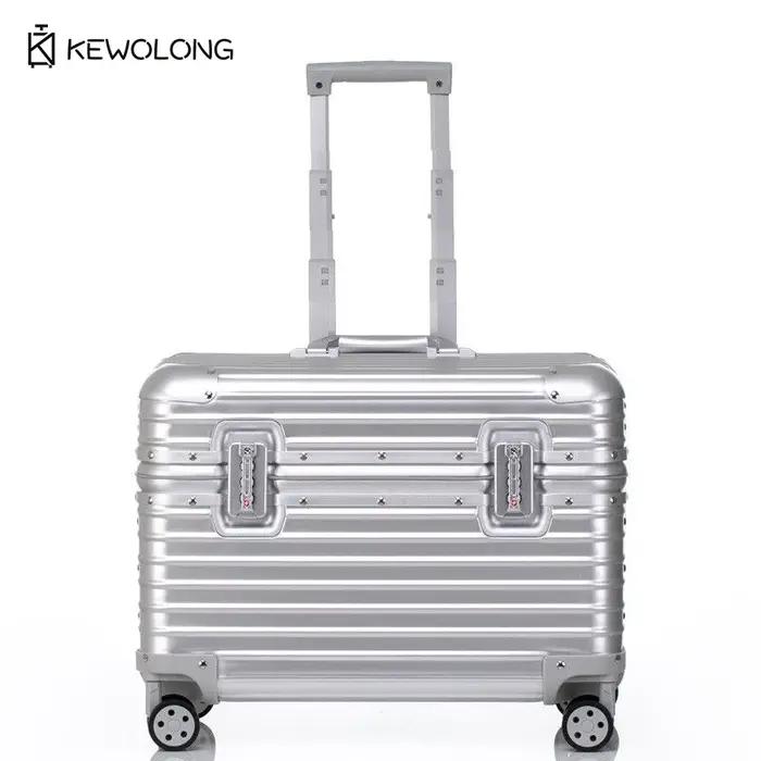 Valise en aluminium à coins arrondis, bagage cabine rigide à ouverture par le haut avec roulettes à