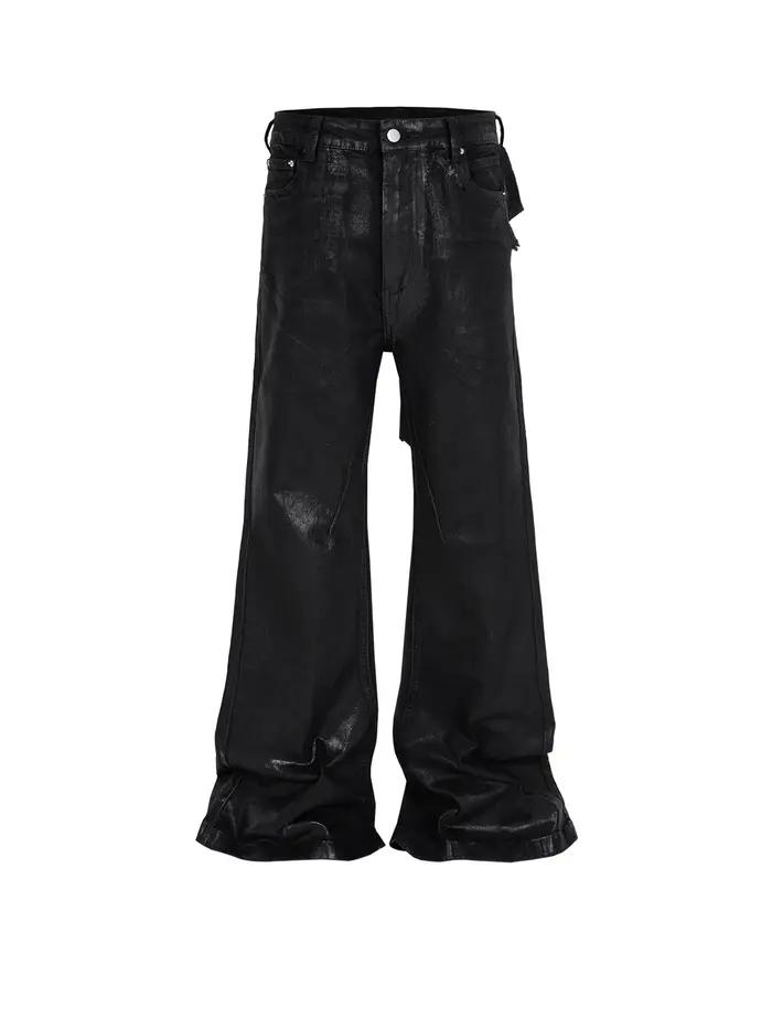 MIJKO jean extensible en cuir ciré noir pour hommes femmes pantalon évasé Baggy pantalon en Denim dr