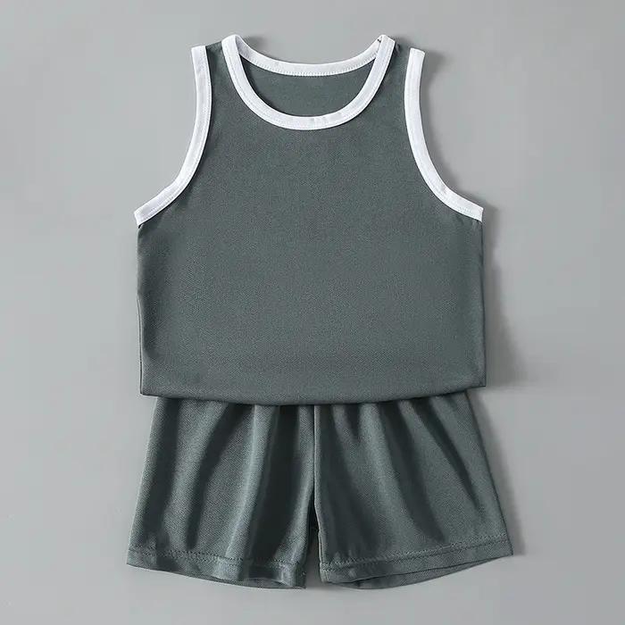 2 pièces garçon couleur unie sport séchage rapide gilet costume enfants course basket-ball Football