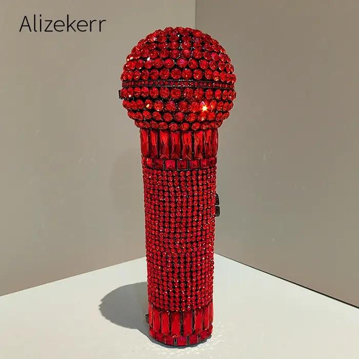 Alizekerr – sacs de soirée en strass en forme de Microphone pour femmes, magnifiques pochettes uniqu