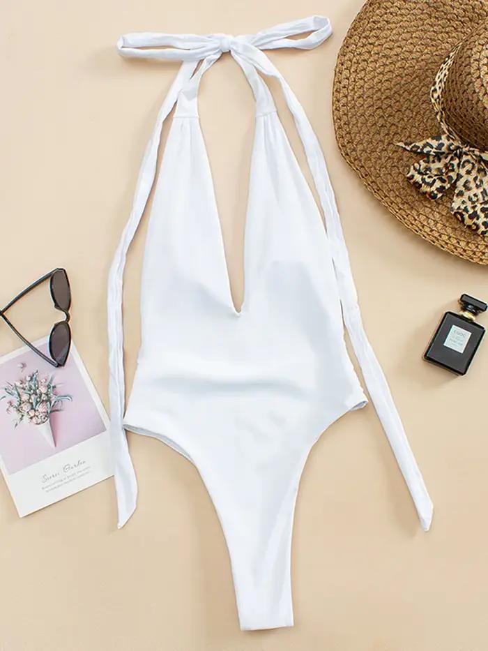 Maillot de bain une pièce Sexy, décolleté en V profond, dos nu, Bandage, Monokini, pour baigneurs, v