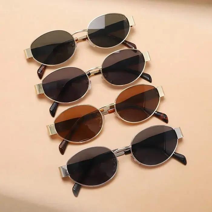 Lunettes de personnalité ovales en métal, petites lunettes rondes à la mode, accessoires de plage po