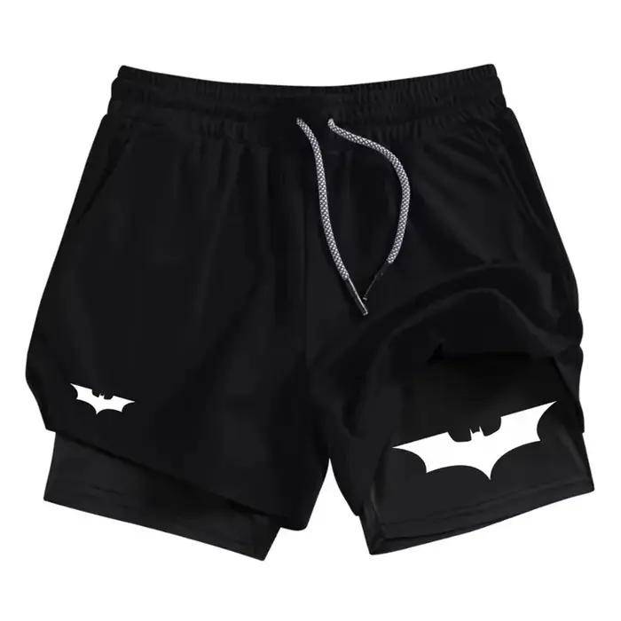 Short de sport 2 en 1 imprimé chauve-souris pour hommes, respirant, à séchage rapide, avec poche pou