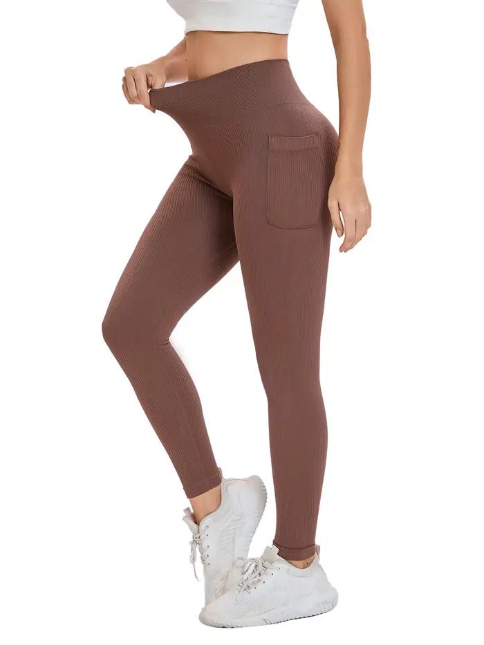 Leggings sport femme taille haute sans couture - Yoga fitness avec poche couleur unie