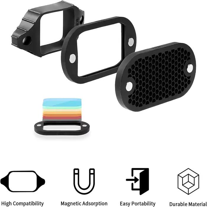 Selens – diffuseur de Flash 2 en 1, grille universelle en nid d'abeille, Kit de Gels 7 couleurs magn