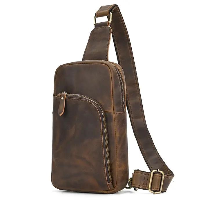 Sac de poitrine en cuir décontracté pour hommes, sacs de poitrine rétro pour hommes, sac à bandouliè