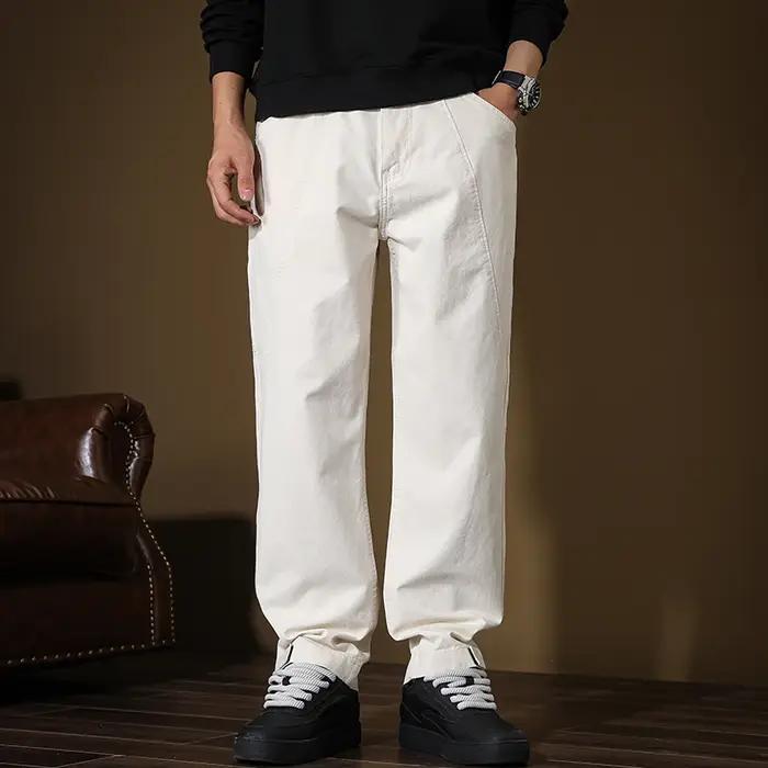 Pantalon drapé rétro américain blanc cassé pour homme, streetwear printemps/été, grande taille 40, p