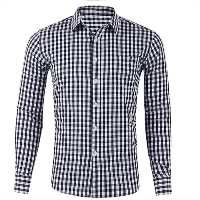 Chemise homme chemise boutonnée rouge bleu manches longues plaid/check revers street resort imprimé