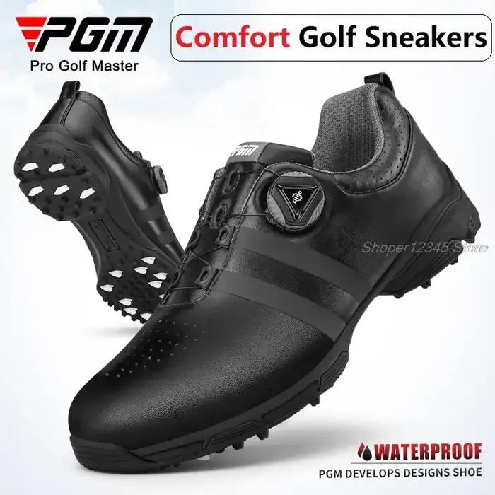 Chaussures de golf Pgm imperméables pour hommes - Baskets antidérapantes avec lacets rotatifs