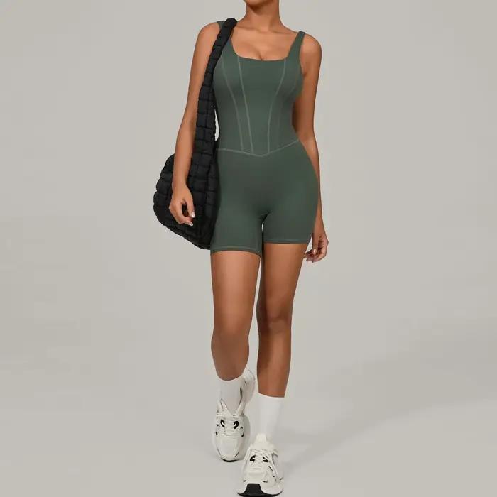 Survêtement femme dos nu barboteuses d'entraînement haut moulant une pièce licou sans manches body combinaisons courtes Push Up vêtements de sport