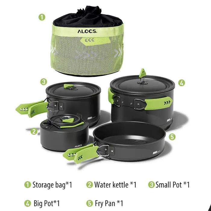 Alocs CW-C65 Camping Batterie de Cuisine Casseroles Rurry saupoudrer Bouilloire à Eau Ensemble Compa