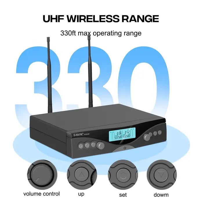 Sans fil Microphone G-MARK G320AM Professionnel UHF 2 Canaux Karaoké Mic De Poche Automatique Fréque