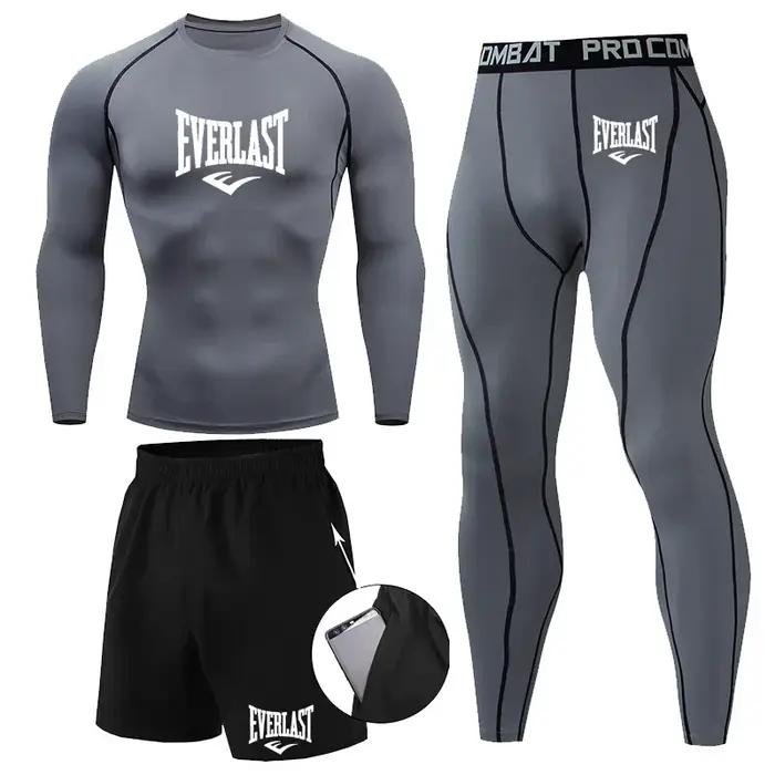 EVER/LAST noir hommes costumes chemises de Compression Leggings élasticité Fitness gymnase course re