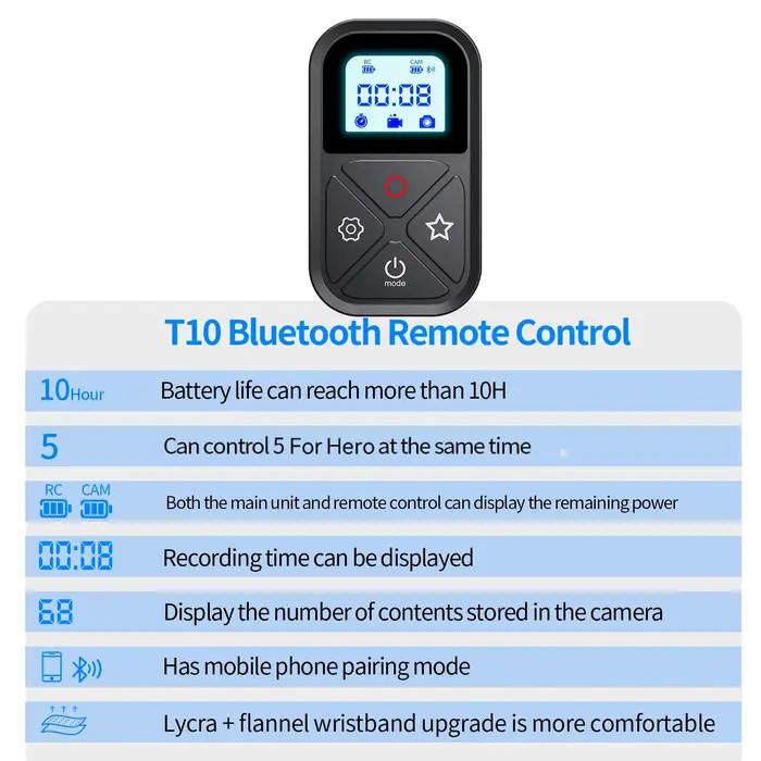 TELESIN – télécommande Bluetooth 80M pour GoPro Hero 13 12 11 10 9 8 Max, avec dragonne, accessoires