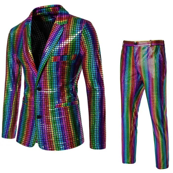 À la mode nouveaux hommes paillettes marquage à chaud costume Disco Cosplay fête scène discothèque b