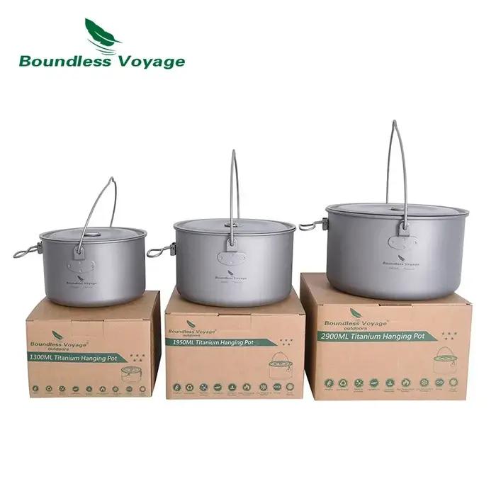 Boundless Voyage-Casseroles de cuisine en titane avec poignée, bouilloire de randonnée, ustensiles d