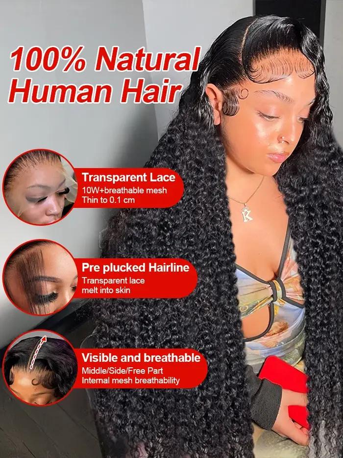 300% densité bouclés perruques cheveux humains 13x6 HD dentelle frontale vague profonde perruques 46