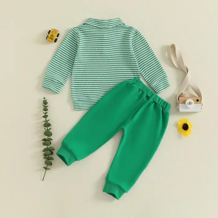 Ensemble de tenues pour bébé garçon à manches longues avec revers camion brodé et hauts rayés pantalons pour occasions spéciales et tous les jours