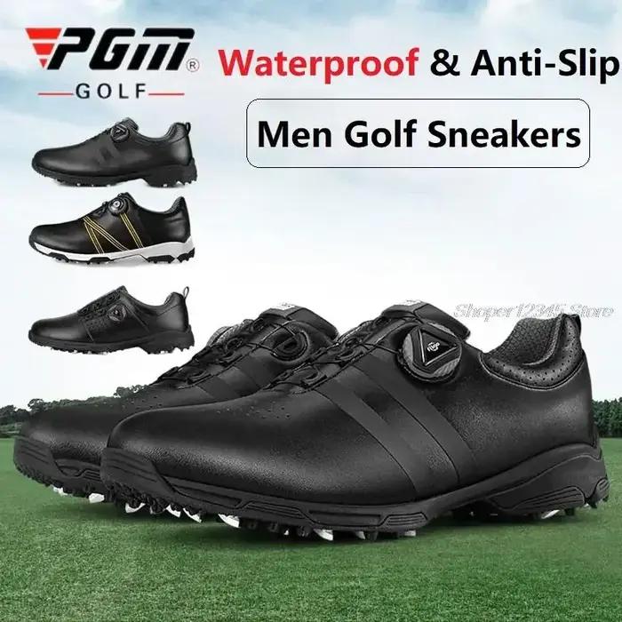 Chaussures de golf Pgm imperméables pour hommes - Baskets antidérapantes avec lacets rotatifs