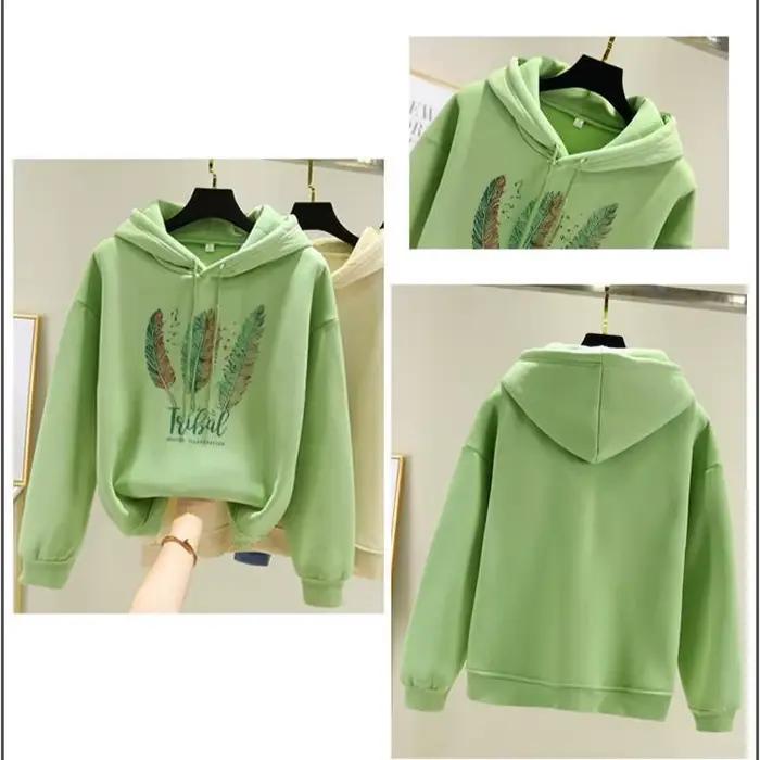 Sweat à capuche imprimé plumes pour femmes, mode automne hiver, Plus velours, décontracté, ample