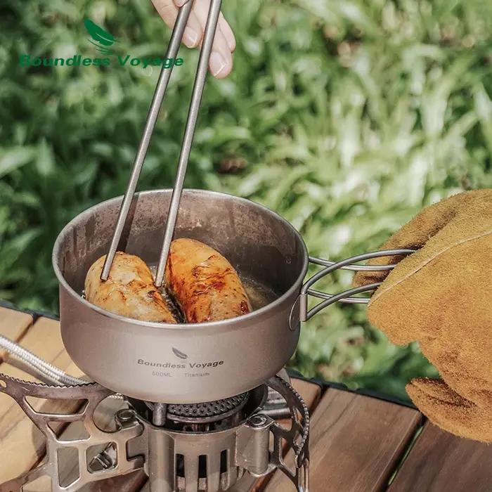 Ensemble de casseroles de Camping en titane, Voyage sans limites, avec poignée pliante, pique-nique,