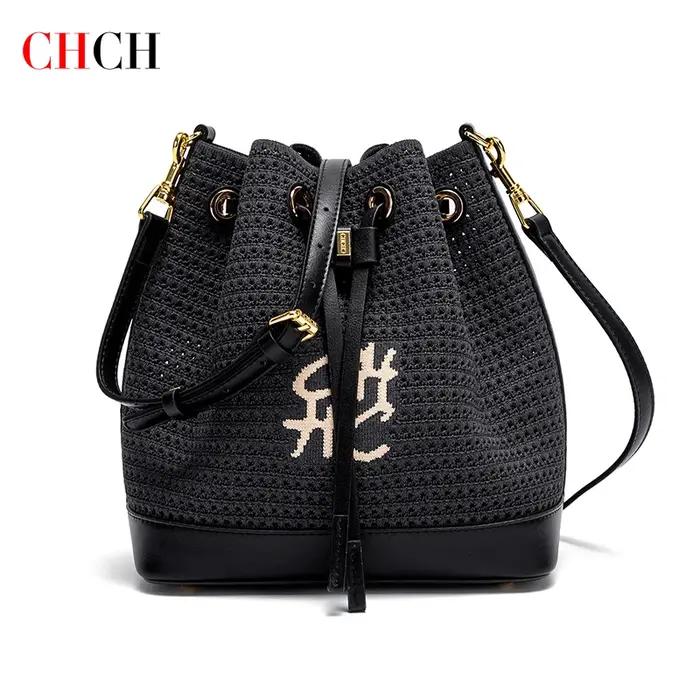 CHCH sac seau femme printemps nouveau tissu épissage conception sac à main Style vacances sac à band