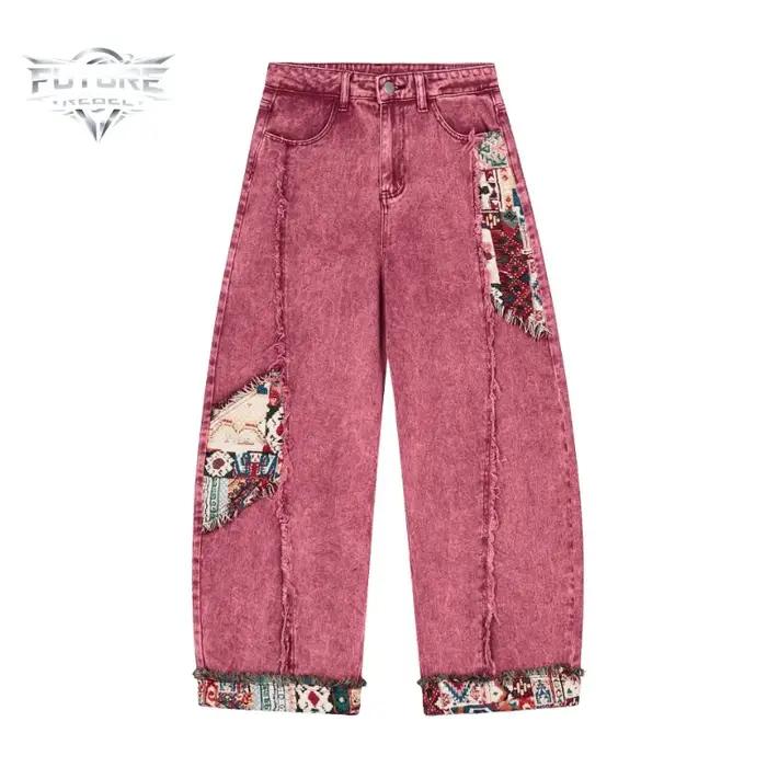 Nouveau Jean Rétro Noir Patchwork Coupe Large Unisexe Y2K, Pantalon en Denim Ample Style Hip Hop Déc
