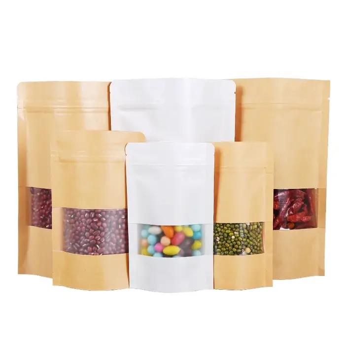 Sac à Fenêtre en Papier Kraft Brun Refermable, à Fermeture Éclair, pour Thérapeute, Grains de Café,