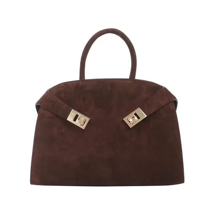 Niche léger luxe mat cuir grande capacité peau de vache femmes sac à main marron daim fourre-tout sa