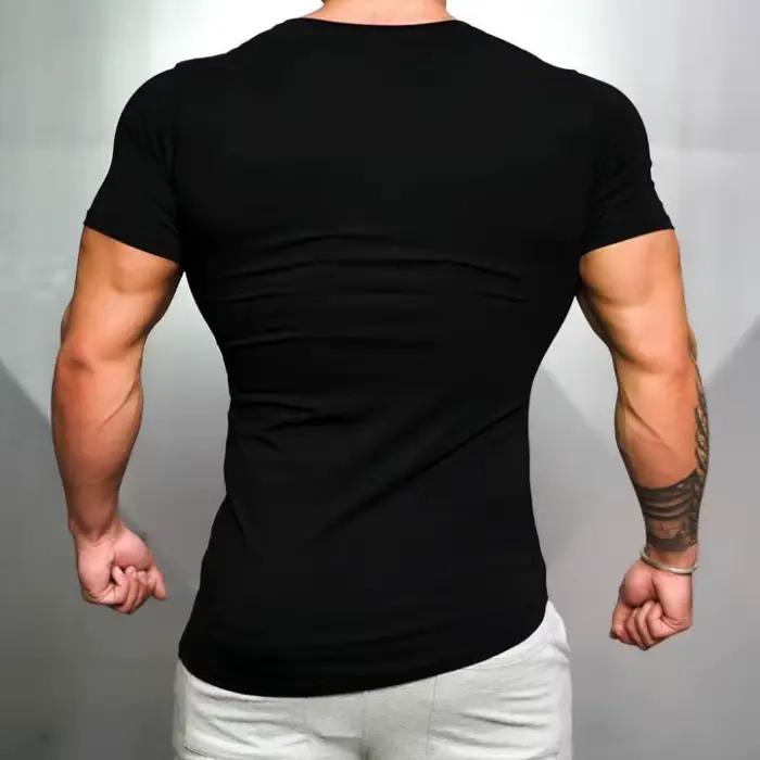 Couleur unie hommes course Sport T-Shirt hauts coton respirant à manches courtes coupe ajustée T-Shi