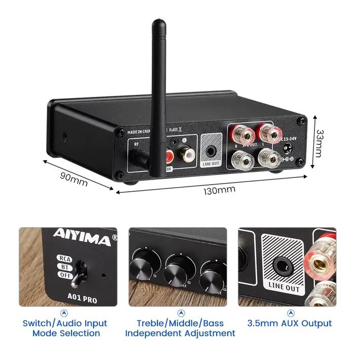 Amplificateur de puissance Bluetooth AIYIMA A01 PRO TPA3116D2, amplificateur audio HIFI 100W stéréo