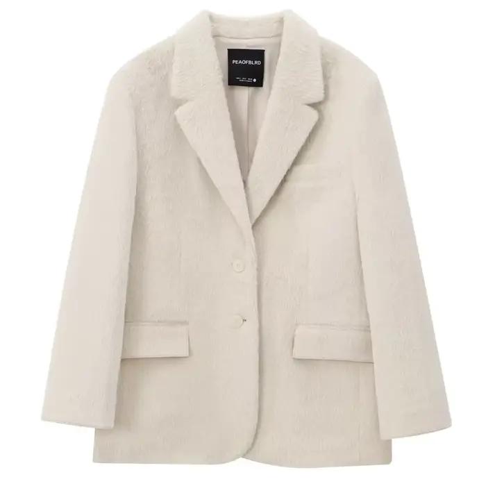 HXAO 2025 femmes Blazer fausse fourrure manteaux vêtements d'extérieur femme printemps vestes blanc