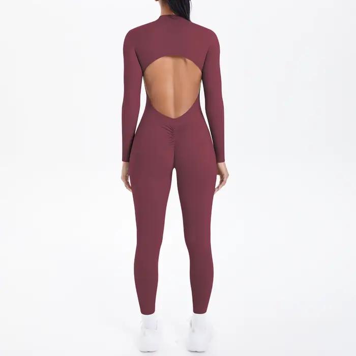 Combinaison de sport dos en V, vêtements de Yoga, barboteuse pour femmes, manches longues, body d'en