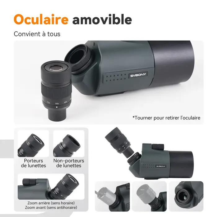 Longue-vue Svbony SV41Pro 80mm Optique FMC Observation Ciel Oiseaux Camping Occasions Spéciales