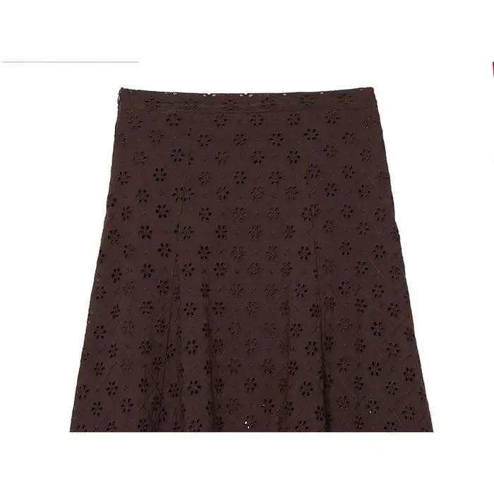 YENKYE Nouvelle jupe midi marron brodée ajourée pour femme 2026, décontractée, taille haute, coupe t