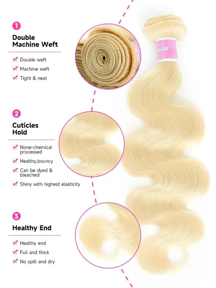 Mèches Body Wave brésiliennes naturelles Remy, couleur blond miel 613, 30 32 34 36 38 40 pouces, tis
